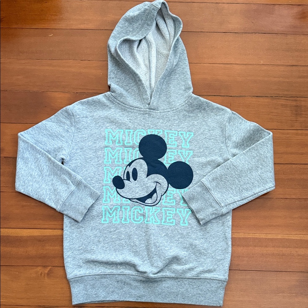 Disney Gray Hoodie with Navy Mickey and Aqua Text